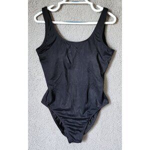 Catalina Women's One Piece Ribbed Swimsuit Solid Black Built In Bra Size XL